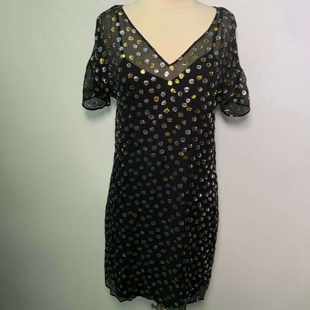Madewell Broadway & Broome metallic dotted shift silk dress size Small festive